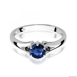 Pierścionek W0076 Szafir 0,50ct białe złoto z czarnymi diamentami