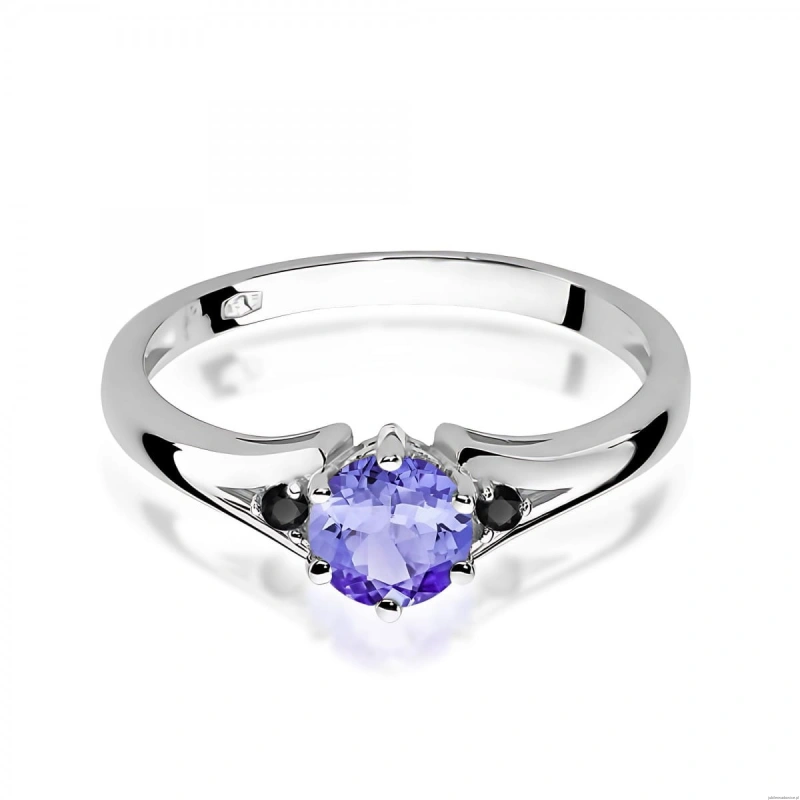 Pierścionek W0076 Tanzanit 0,50ct białe złoto z czarnymi diamentami