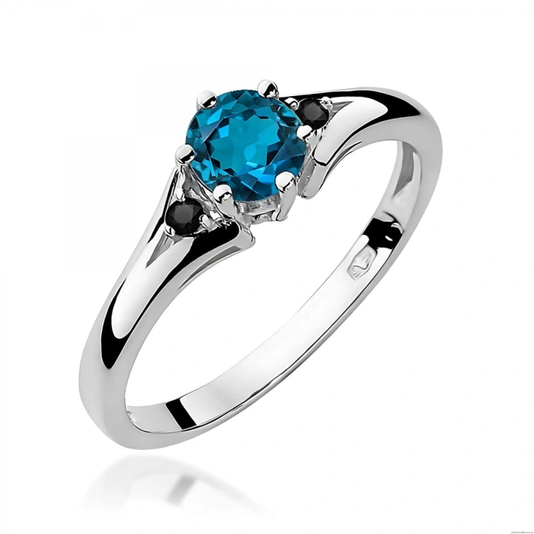 Pierścionek W0076 Topaz London Blue 0,50ct białe złoto z czarnymi diamentami
