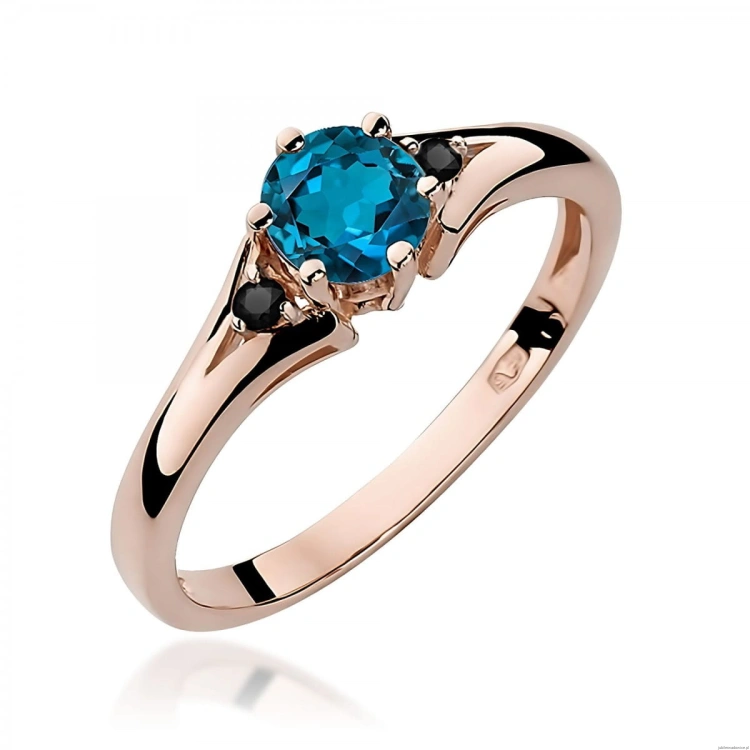 Pierścionek W0076 Topaz London Blue 0,50ct różowe złoto z czarnymi diamentami