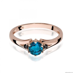 Pierścionek W0076 Topaz London Blue 0,50ct różowe złoto z czarnymi diamentami