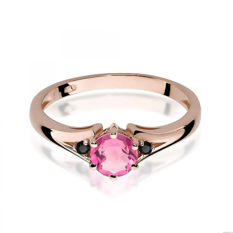 Pierścionek W0076 Różowy Topaz 0,60ct różowe złoto z czarnymi diamentami