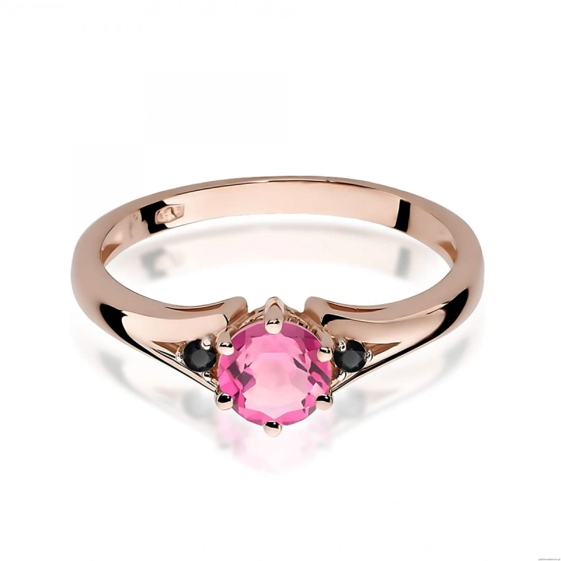 Pierścionek W0076 Różowy Topaz 0,60ct różowe złoto z czarnymi diamentami