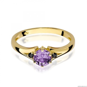 Pierścionek W0076 Ametyst 0,50ct żółte złoto z czarnymi diamentami