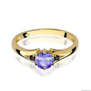 Pierścionek W0076 Tanzanit 0,50ct żółte złoto z czarnymi diamentami
