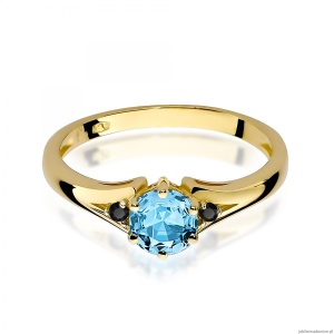 Pierścionek W0076 Topaz 0,50ct żółte złoto z czarnymi diamentami