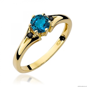 Pierścionek W0076 Topaz London Blue 0,50ct żółte złoto z czarnymi diamentami