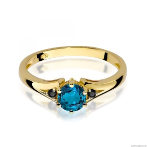 Pierścionek W0076 Topaz London Blue 0,50ct żółte złoto z czarnymi diamentami