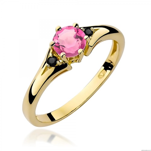 Pierścionek W0076 Różowy Topaz 0,60ct żółte złoto z czarnymi diamentami