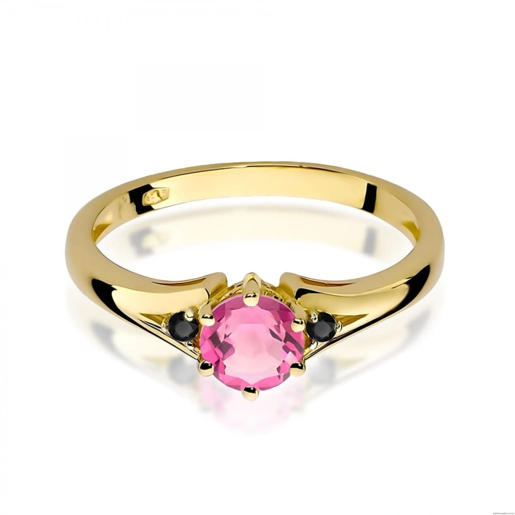 Pierścionek W0076 Różowy Topaz 0,60ct żółte złoto z czarnymi diamentami