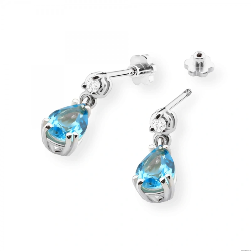Kolczyki K0006 Topaz 2 x 0,90ct białe złoto sztyft zakręcany