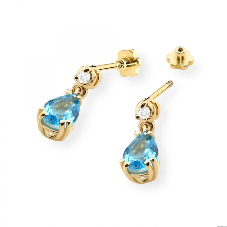 Kolczyki K0006 Topaz 2 x 0,90ct żółte złoto sztyft zakręcany