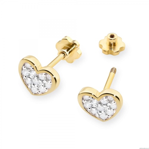 Kolczyki K0021 z diamentami żółte złoto sztyft zakręcany