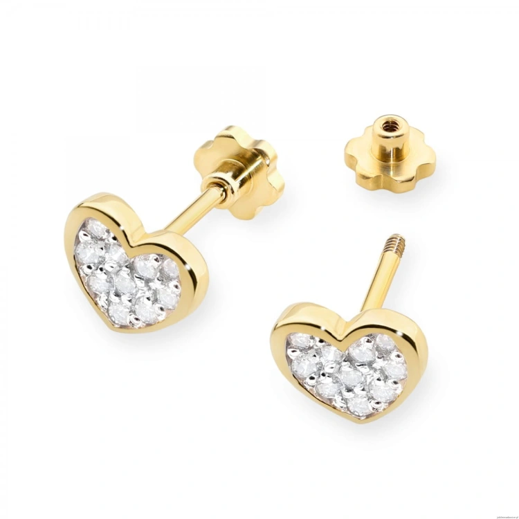 Kolczyki K0021 z diamentami żółte złoto sztyft zakręcany