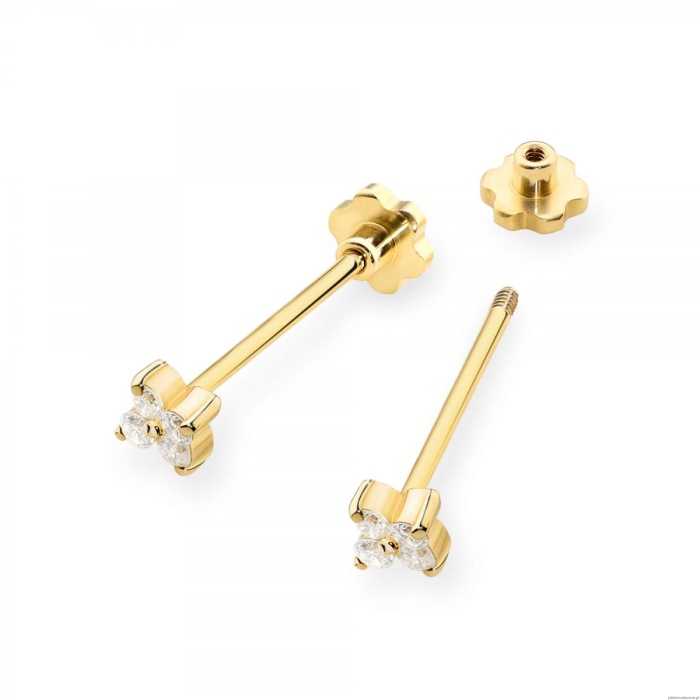 Kolczyki K0024 z diamentami żółte złoto sztyft zakręcany