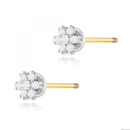 Kolczyki K0026 z diamentami żółte złoto sztyft zakręcany