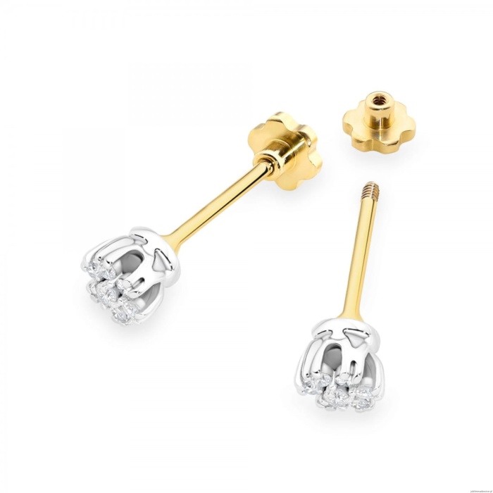 Kolczyki K0026 z diamentami żółte złoto sztyft zakręcany