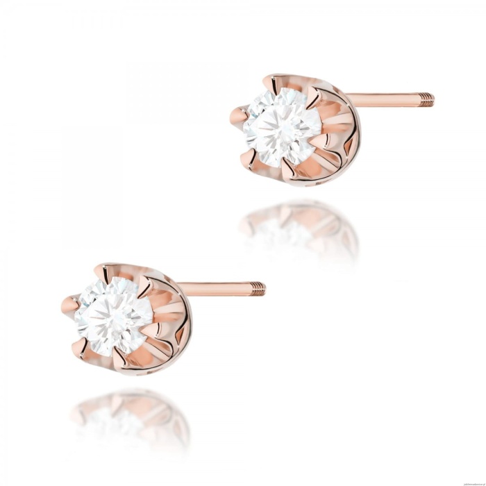 Kolczyki K0032 Diament 2 x 0,08ct różowe złoto sztyft zakręcany