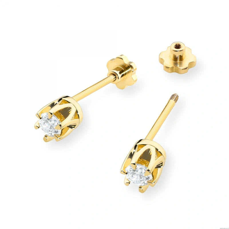 Kolczyki K0032 Diament 2 x 0,08ct żółte złoto sztyft zakręcany