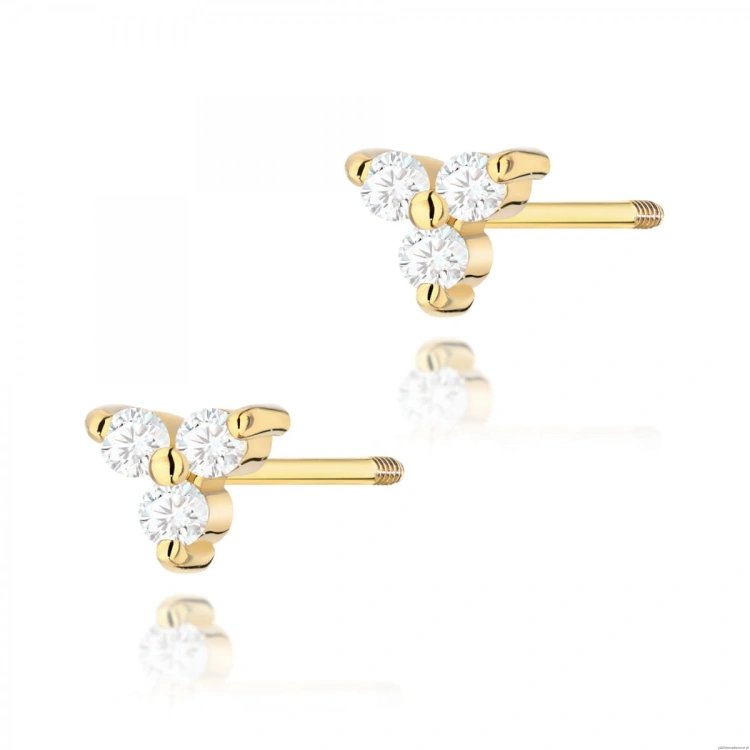 Kolczyki K0033 z diamentami żółte złoto sztyft zakręcany