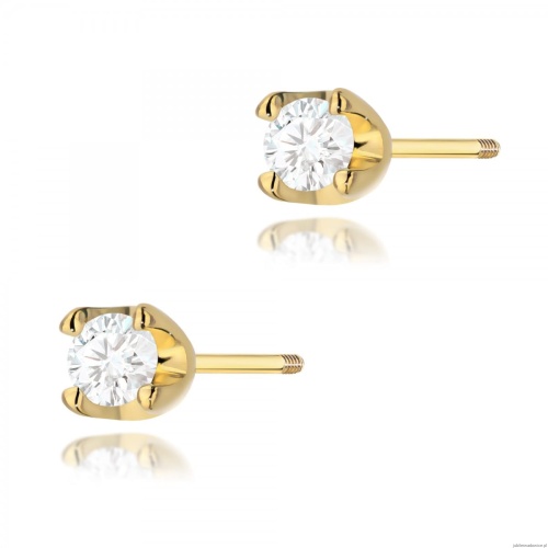 Kolczyki K0034 Diament 2 x 0,08ct żółte złoto sztyft zakręcany
