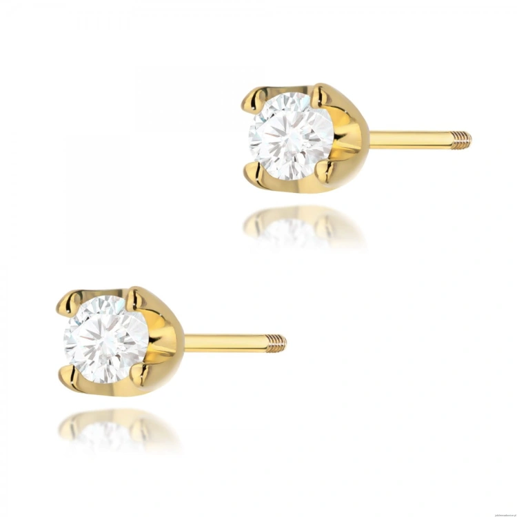 Kolczyki K0034 Diament 2 x 0,08ct żółte złoto sztyft zakręcany