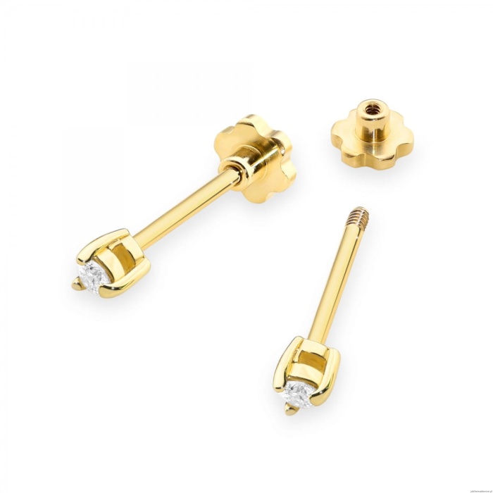 Kolczyki K0035 Diament 2 x 0,04ct żółte złoto sztyft zakręcany