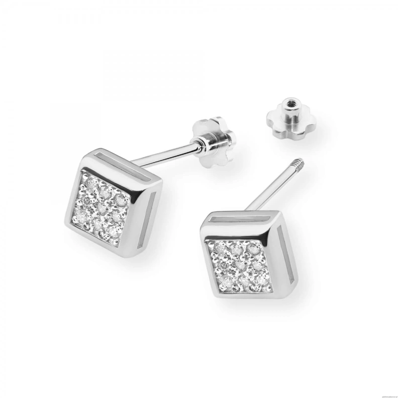 Kolczyki K0036 z diamentami białe złoto sztyft zakręcany