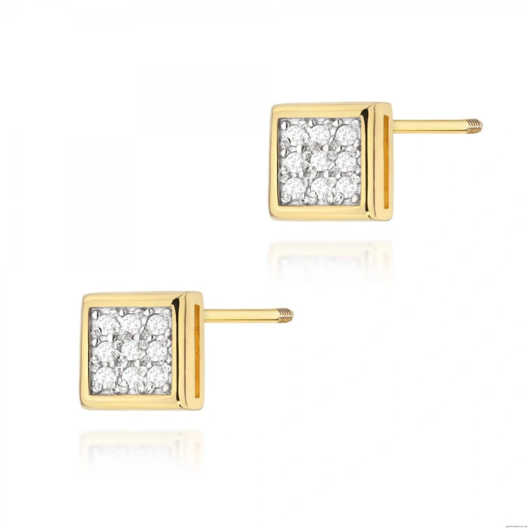 Kolczyki K0036 z diamentami żółte złoto sztyft zakręcany