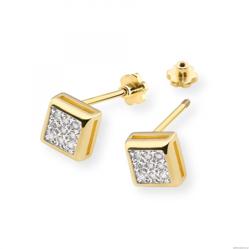 Kolczyki K0036 z diamentami żółte złoto sztyft zakręcany