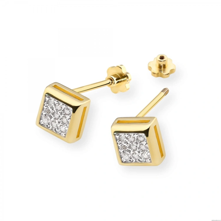 Kolczyki K0036 z diamentami żółte złoto sztyft zakręcany