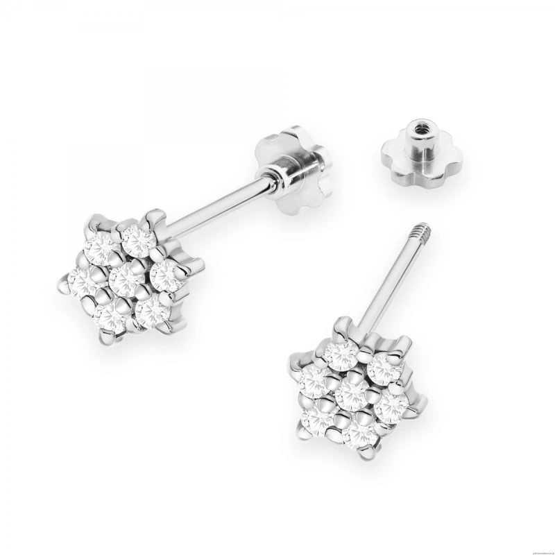 Kolczyki K0039 z diamentami białe złoto sztyft zakręcany