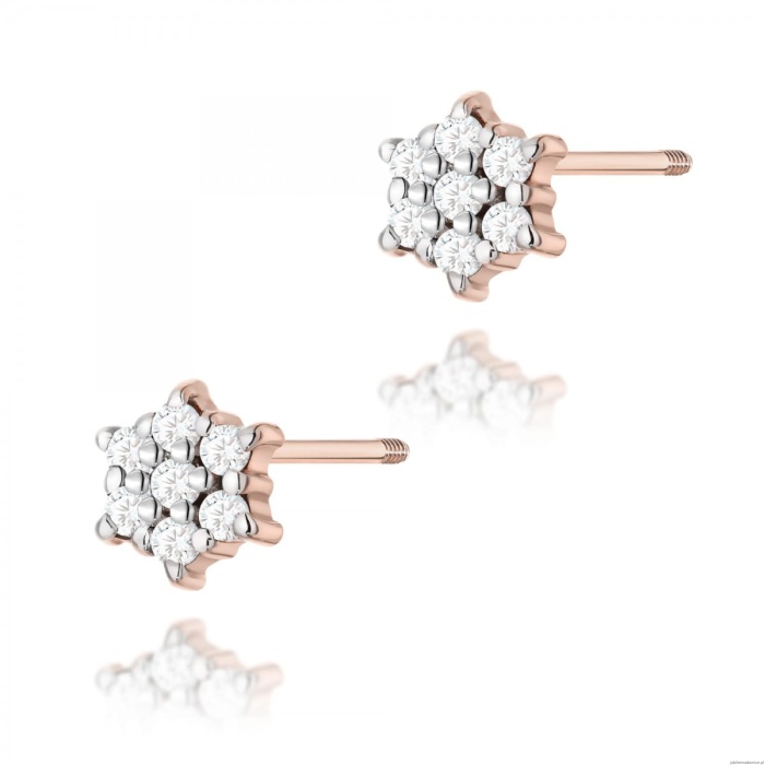 Kolczyki K0039 z diamentami różowe złoto sztyft zakręcany