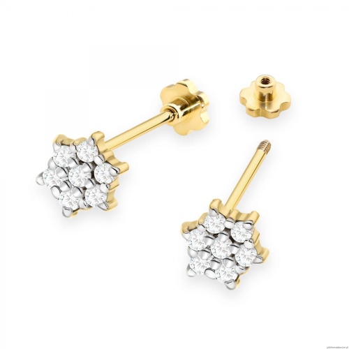 Kolczyki K0039 z diamentami żółte złoto sztyft zakręcany
