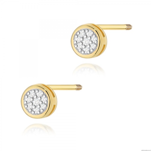 Kolczyki K0041 z diamentami żółte złoto sztyft zakręcany