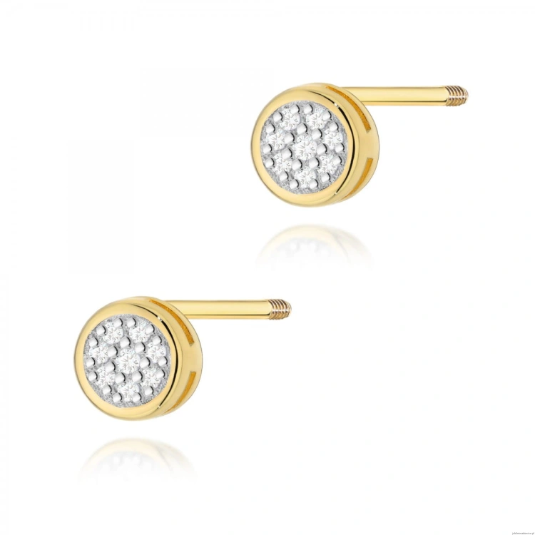 Kolczyki K0041 z diamentami żółte złoto sztyft zakręcany