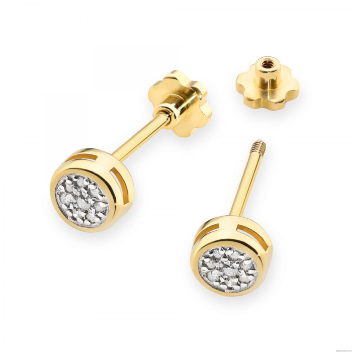 Kolczyki K0041 z diamentami żółte złoto sztyft zakręcany