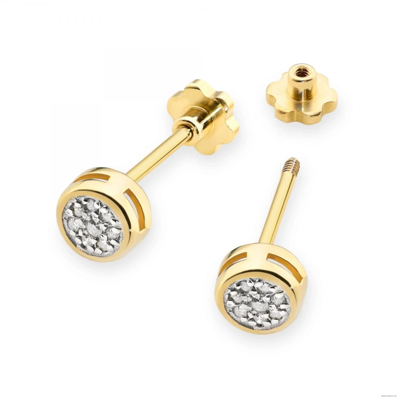 Kolczyki K0041 z diamentami żółte złoto sztyft zakręcany