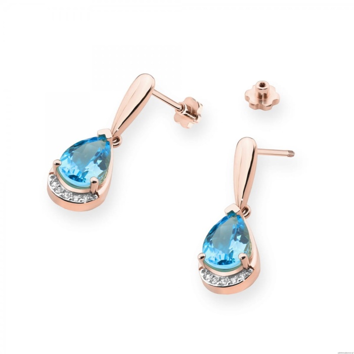 Kolczyki K0051 Topaz 2 x 1,40ct różowe złoto sztyft zakręcany