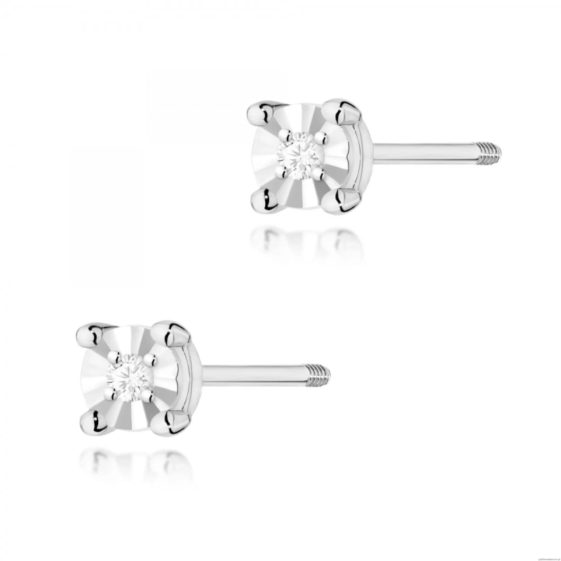 Kolczyki K0058 Diament 2 x 0,01ct białe złoto sztyft zakręcany