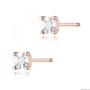 Kolczyki K0058 Diament 2 x 0,01ct różowe złoto sztyft zakręcany