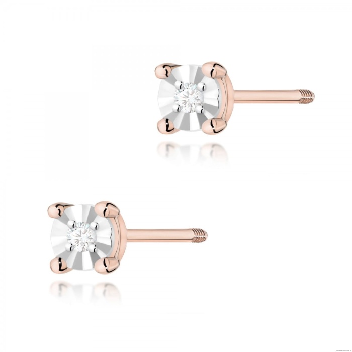 Kolczyki K0058 Diament 2 x 0,01ct różowe złoto sztyft zakręcany