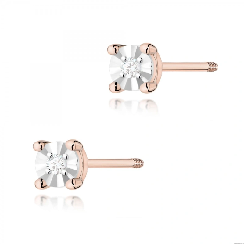 Kolczyki K0058 Diament 2 x 0,01ct różowe złoto sztyft zakręcany