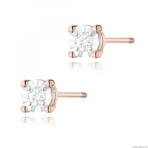Kolczyki K0058 Diament 2 x 0,03ct różowe złoto sztyft zakręcany