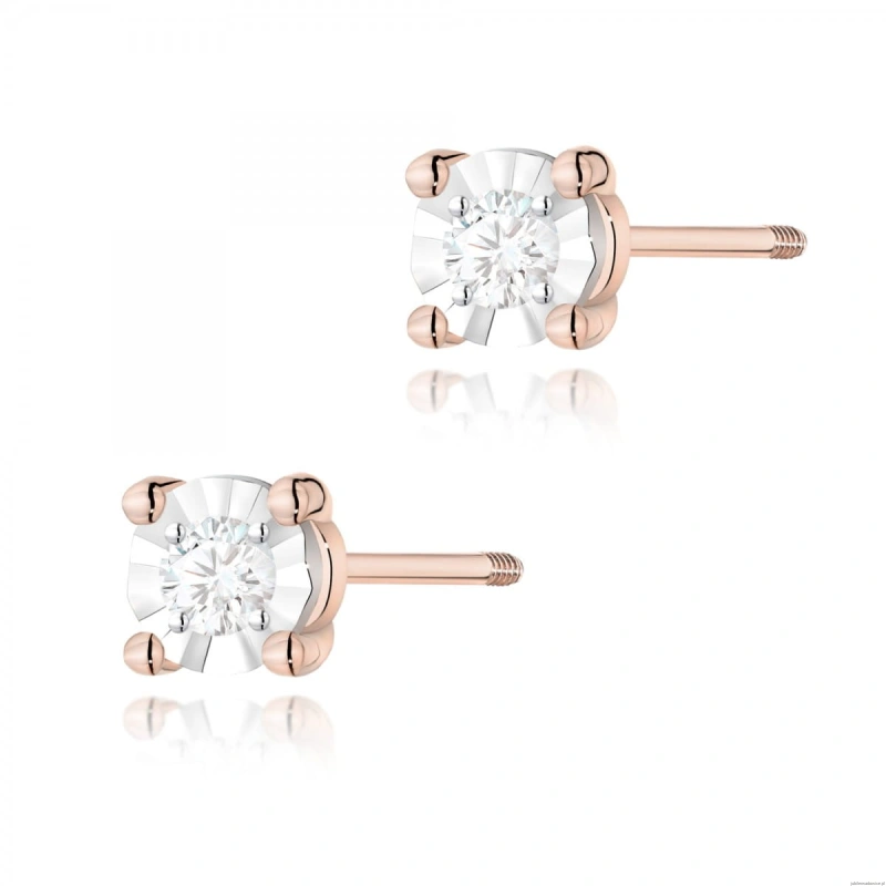 Kolczyki K0058 Diament 2 x 0,03ct różowe złoto sztyft zakręcany