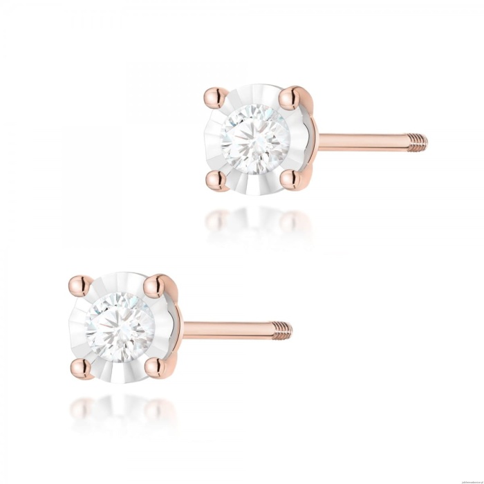 Kolczyki K0058 Diament 2 x 0,08ct różowe złoto sztyft zakręcany