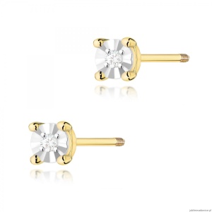 Kolczyki K0058 Diament 2 x 0,01ct żółte złoto sztyft zakręcany
