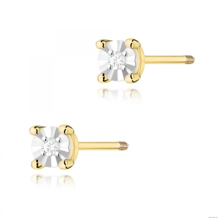Kolczyki K0058 Diament 2 x 0,01ct żółte złoto sztyft zakręcany
