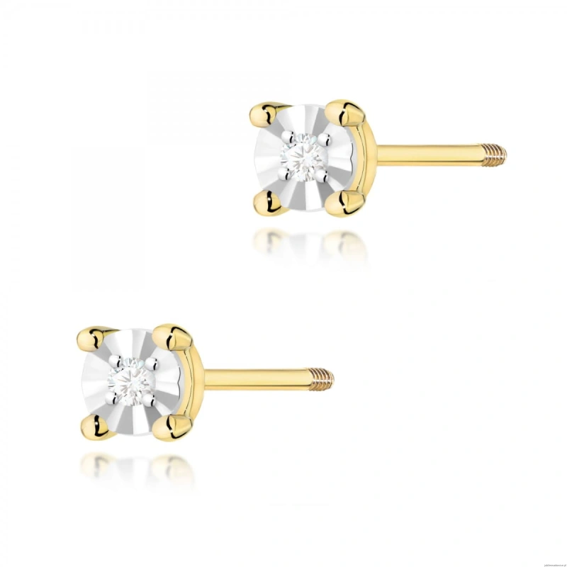 Kolczyki K0058 Diament 2 x 0,01ct żółte złoto sztyft zakręcany