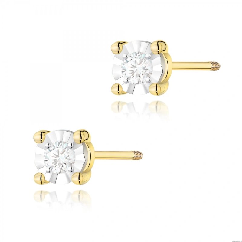Kolczyki K0058 Diament 2 x 0,03ct żółte złoto sztyft zakręcany
